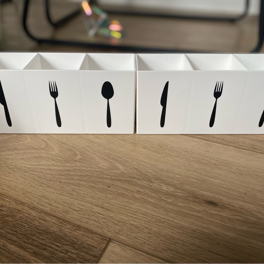 White Cutlery Organizer with Black Utensil Icons